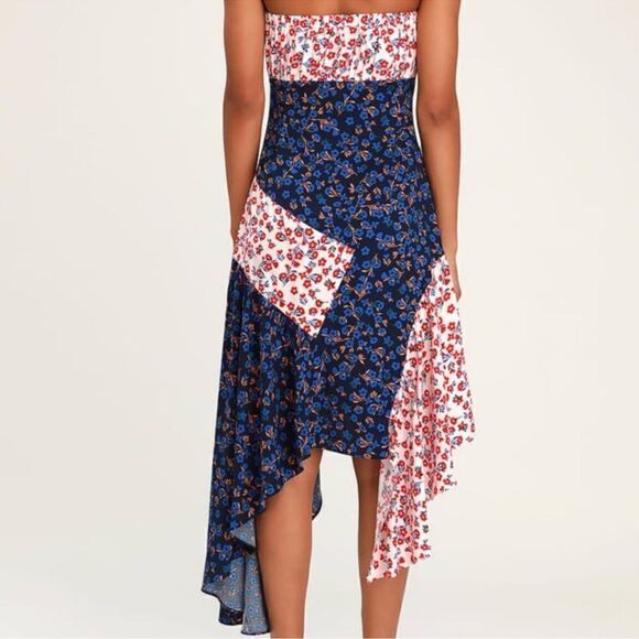 Lulus Golden Hour Blush and Navy Floral Print Strapless Midi Dress - Picture 2 of 12